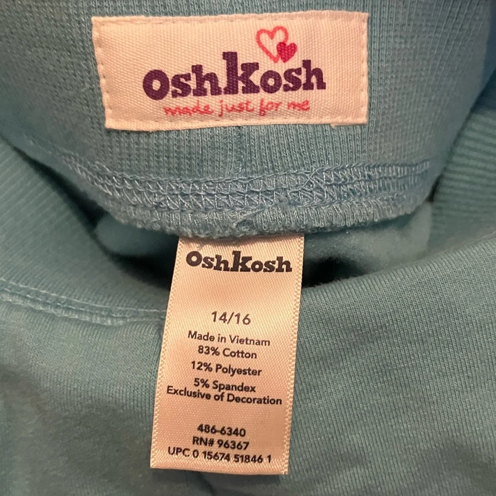 Oshkosh B’Gosh Light Blue Bell Bottom Sweat Pants With Flower Detail NWT 14/16